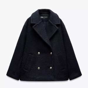 NWT Zara SEMILONG BOUCLÉ COAT Jacket Oversized Look Navy Size Medium Brand New
